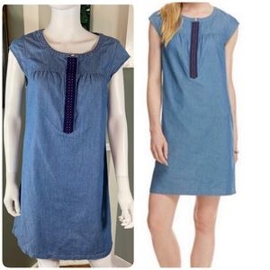 Vineyard Vines Chambray Cotton Light Blue Denim Mini Dress Size 6 Embroidered